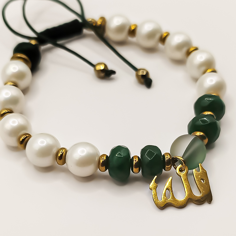 دستبند سنگی با سنگ های نیمه قیمتی و پلاک استیل طلایی الله بلتاگالری 4 دستبند سنگی با سنگ های نیمه قیمتی و پلاک استیل طلایی الله بلتاگالری