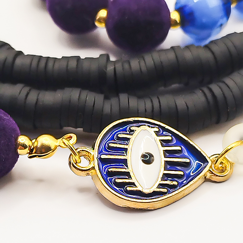 بند عینک فیمو مشکی و آبی آسمانی بلتا گالری مدل فروغ 14 بند عینک فیمو مشکی آبی با مهره تراشدار