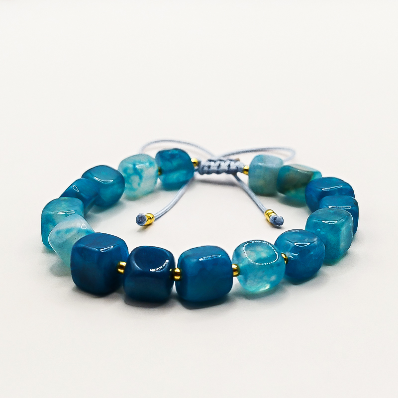 دستبند سنگ عقیق آبی و منجوق میوکی بلتا گالری مدل مهشید 5 دستبند سنگ عقیق آبی برای آقایان و بانوان