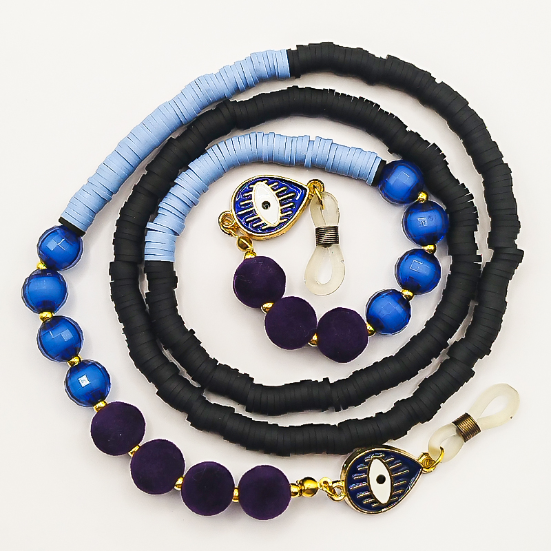 بند عینک فیمو مشکی و آبی آسمانی بلتا گالری مدل فروغ 13 بند عینک خاص بلتا با کریستالهای آبی براق