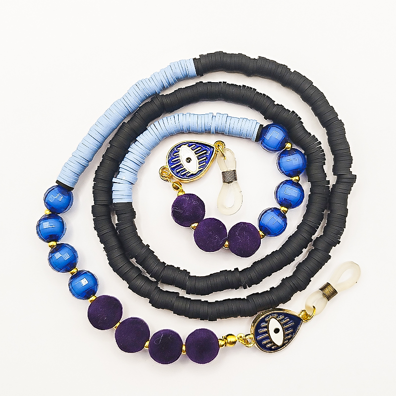 بند عینک فیمو مشکی و آبی آسمانی بلتا گالری مدل فروغ 11 بند عینک فانتزی با رنگ آبی مشکی