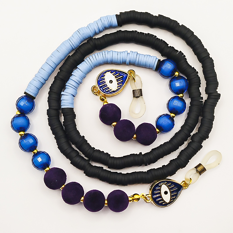 بند عینک فیمو مشکی و آبی آسمانی بلتا گالری مدل فروغ 10 بند عینک بلتا مدل کریستالی چشم طلایی