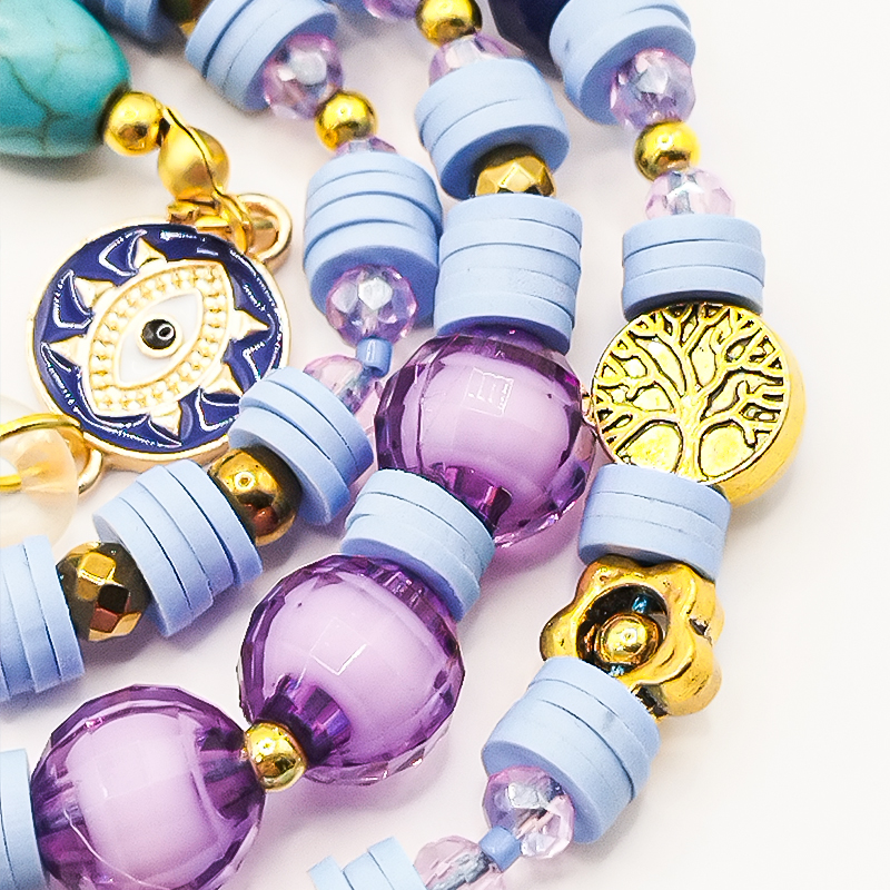 بند عینک سنگ و مهره عقیق،آمتیست، فیموهای مات، کریستال و گویچه های طلایی بلتا گالری مدل باتا 16 بند عینک اسپرت دخترانه با مهرههای کوچک رنگی