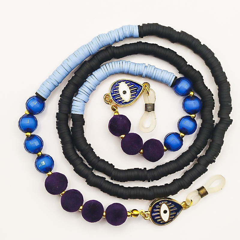 بند عینک فیمو مشکی و آبی آسمانی بلتا گالری مدل فروغ 20 بند عینک مردانه ترند با فیمو مشکی