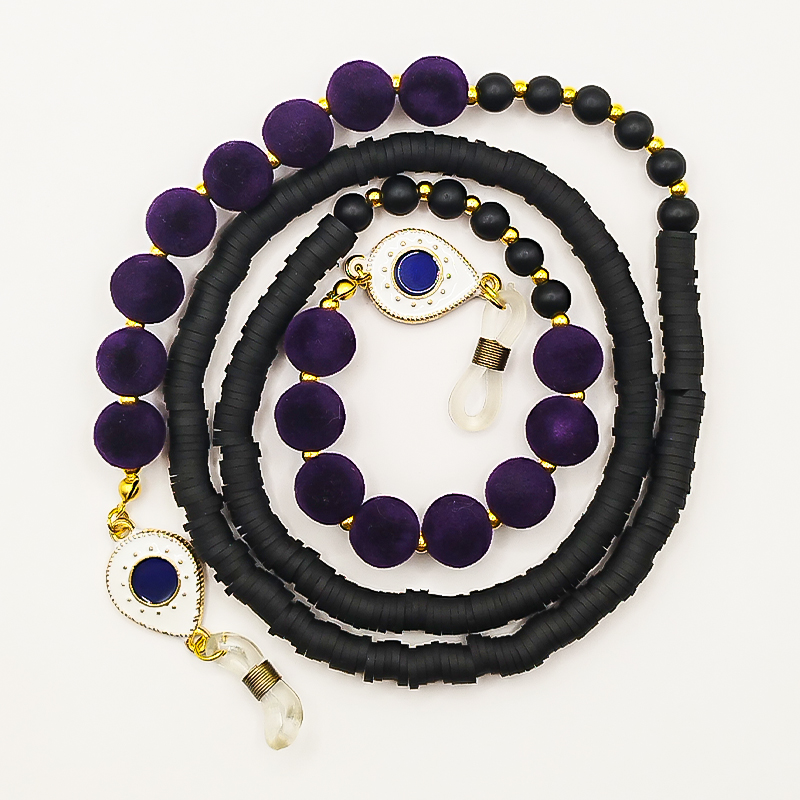 بند عینک اونیکس مات و فیمو مشکی بلتا گالری مدل مالدیو 13 بند عینک مشکی بلتا با طرح چشم طلایی