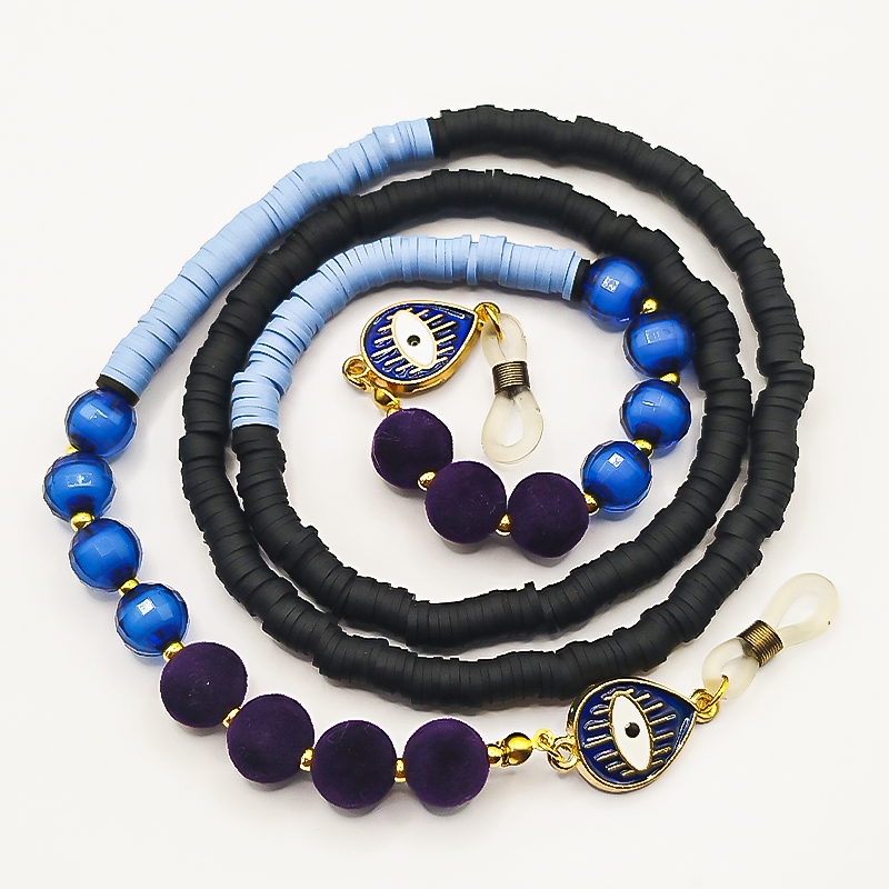 بند عینک فیمو مشکی و آبی آسمانی بلتا گالری مدل فروغ 21 بند عینک دخترانه فانتزی با فیمو آبی آسمانی