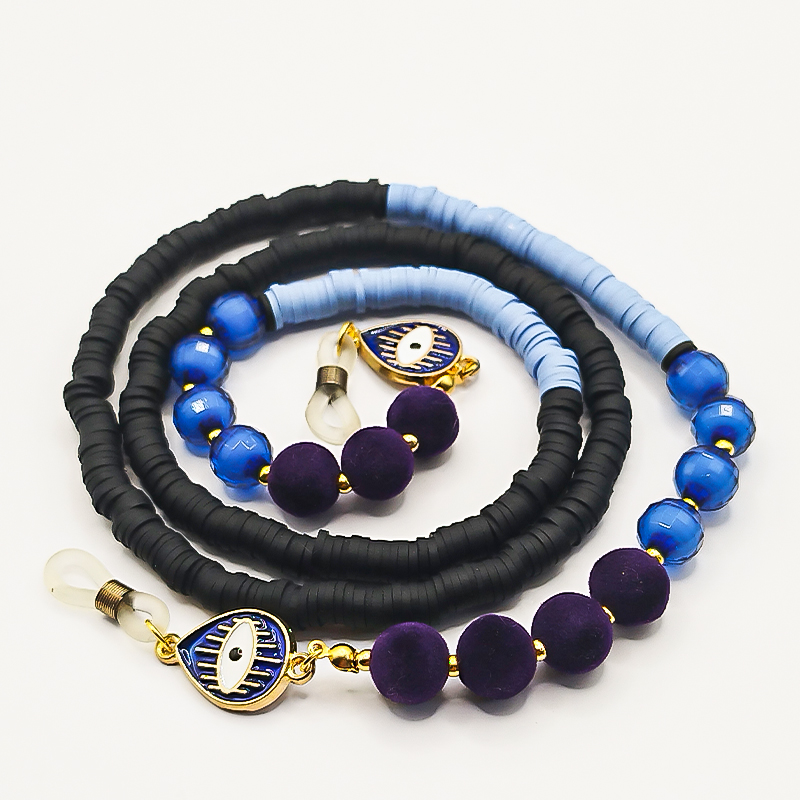 بند عینک فیمو مشکی و آبی آسمانی بلتا گالری مدل فروغ 22 بند عینک کریستالی مشکی و آبی برای خانمها