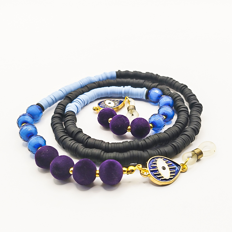 بند عینک فیمو مشکی و آبی آسمانی بلتا گالری مدل فروغ 24 بند عینک آبی مشکی بلتا مدل چشم طلایی