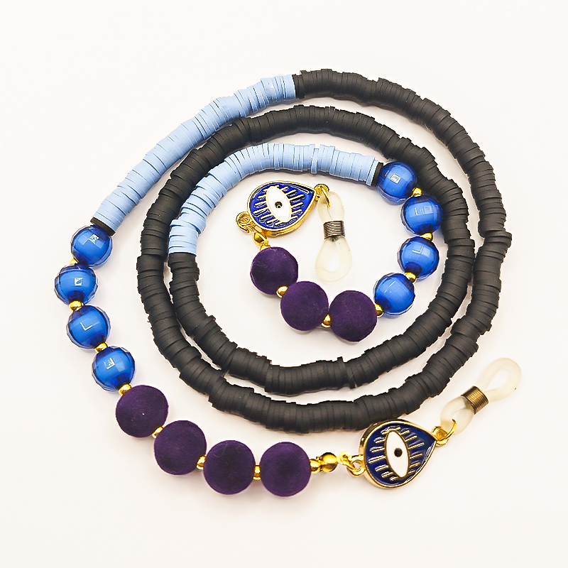 بند عینک فیمو مشکی و آبی آسمانی بلتا گالری مدل فروغ 26 بند عینک ترند ۱۴۰۴ با فیمو آبی و مشکی