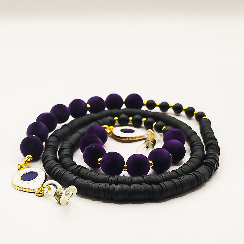 بند عینک اونیکس مات و فیمو مشکی بلتا گالری مدل مالدیو 2 بند عینک فیمو مشکی و پلاک استیل بلتا