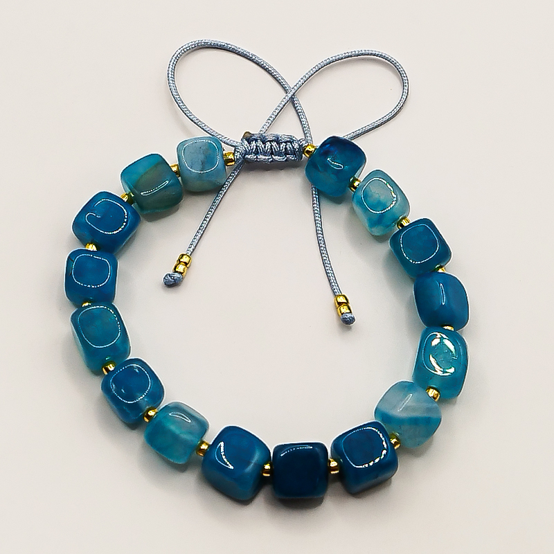 دستبند سنگ عقیق آبی و منجوق میوکی بلتا گالری مدل مهشید 8 دستبند سنگ عقیق آبی قابل تنظیم مردانه و زنانه