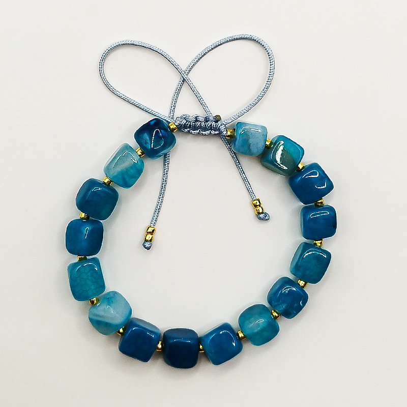 دستبند سنگ عقیق آبی و منجوق میوکی بلتا گالری مدل مهشید 13 دستبند عقیق آبی طبیعی دستساز