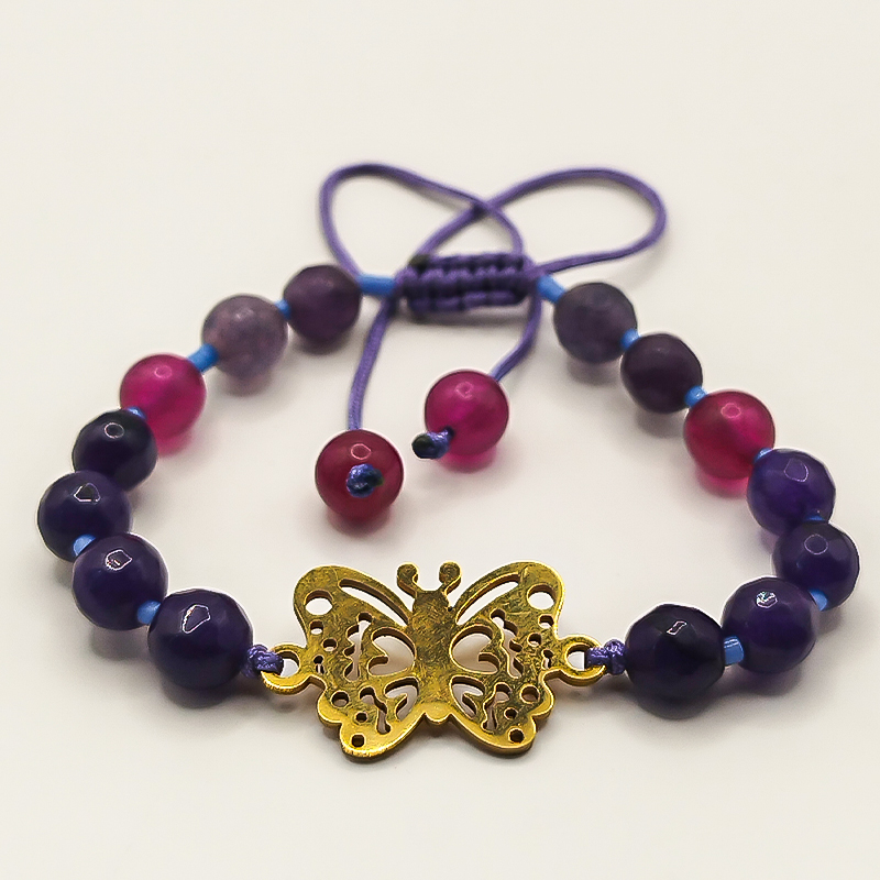 دستبند سنگ عقیق بنفش و سرخابی