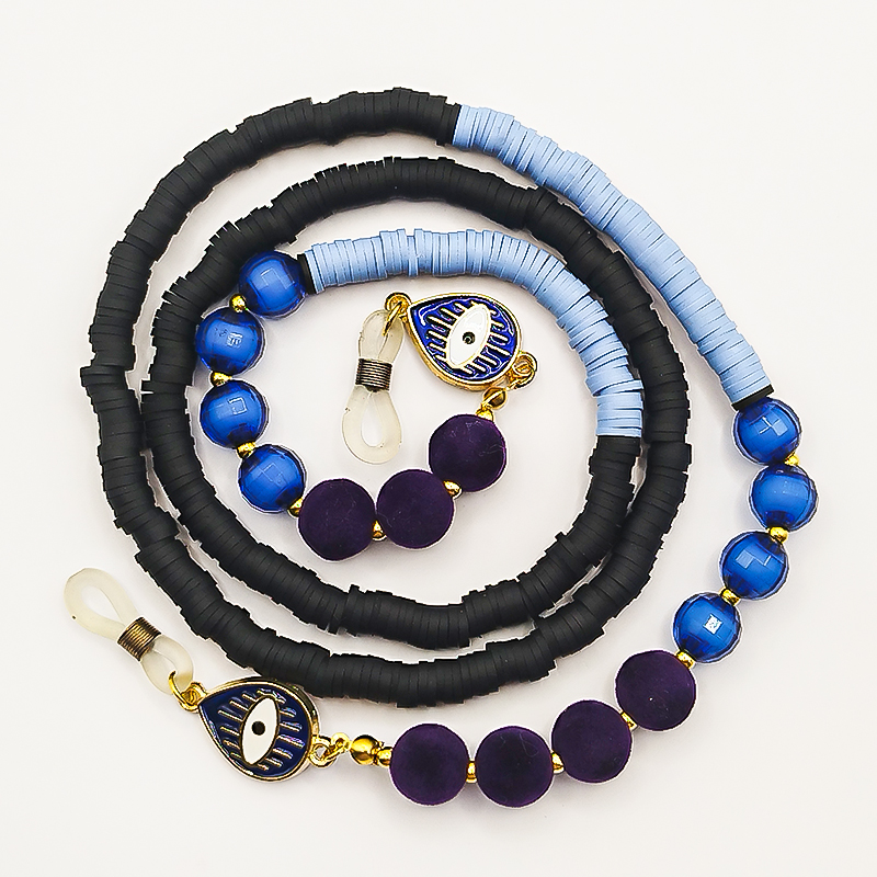 بند عینک فیمو مشکی و آبی آسمانی بلتا گالری مدل فروغ 15 بند عینک کریستالی آبی و مشکی بلتا